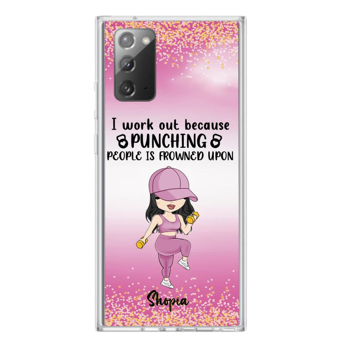 Custom Personalized Gym Girl Chibi Phone Case - Gift Idea For Gym Lovers - I Worked Out Because Punching People Is Frowned Upon - Cases For iPhone And Samsung