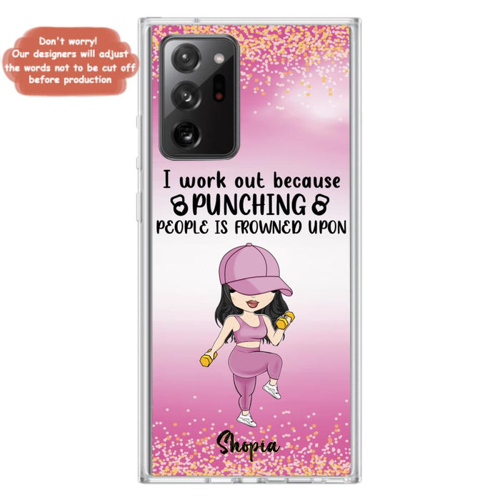 Custom Personalized Gym Girl Chibi Phone Case - Gift Idea For Gym Lovers - I Worked Out Because Punching People Is Frowned Upon - Cases For iPhone And Samsung