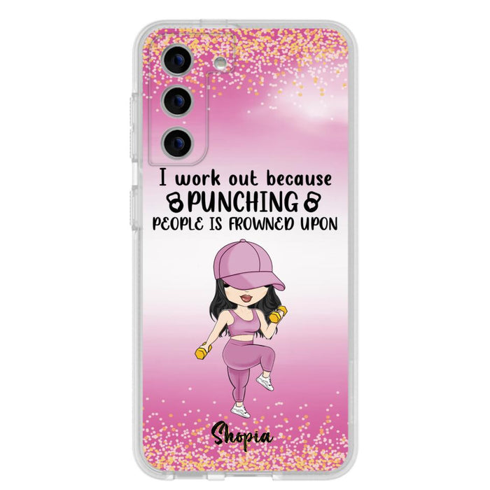 Custom Personalized Gym Girl Chibi Phone Case - Gift Idea For Gym Lovers - I Worked Out Because Punching People Is Frowned Upon - Cases For iPhone And Samsung