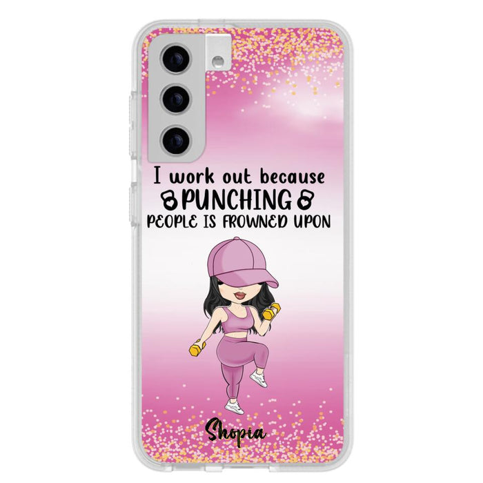 Custom Personalized Gym Girl Chibi Phone Case - Gift Idea For Gym Lovers - I Worked Out Because Punching People Is Frowned Upon - Cases For iPhone And Samsung