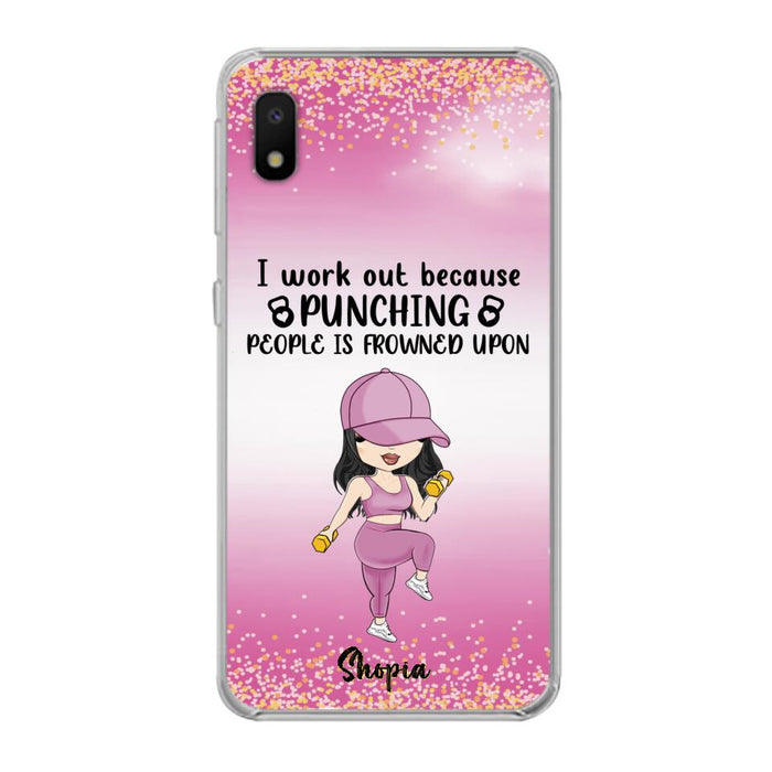 Custom Personalized Gym Girl Chibi Phone Case - Gift Idea For Gym Lovers - I Worked Out Because Punching People Is Frowned Upon - Cases For iPhone And Samsung