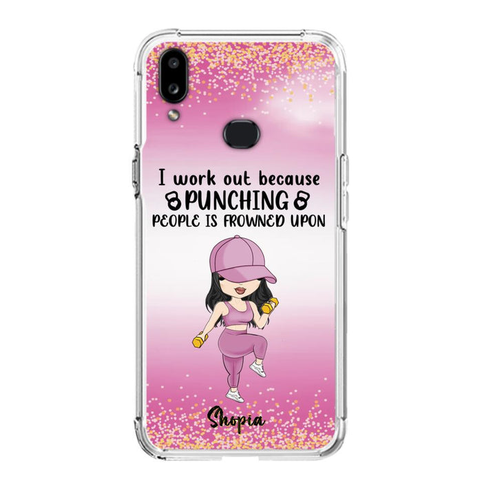 Custom Personalized Gym Girl Chibi Phone Case - Gift Idea For Gym Lovers - I Worked Out Because Punching People Is Frowned Upon - Cases For iPhone And Samsung