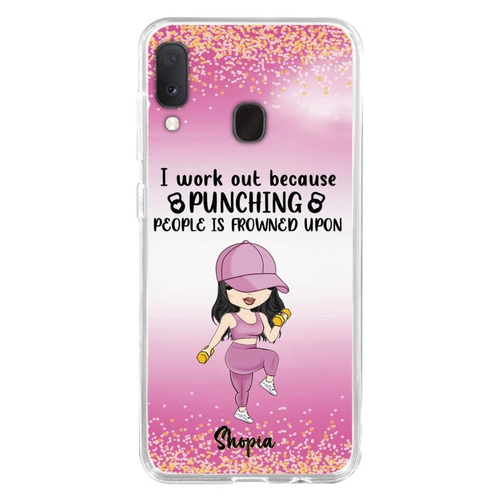 Custom Personalized Gym Girl Chibi Phone Case - Gift Idea For Gym Lovers - I Worked Out Because Punching People Is Frowned Upon - Cases For iPhone And Samsung