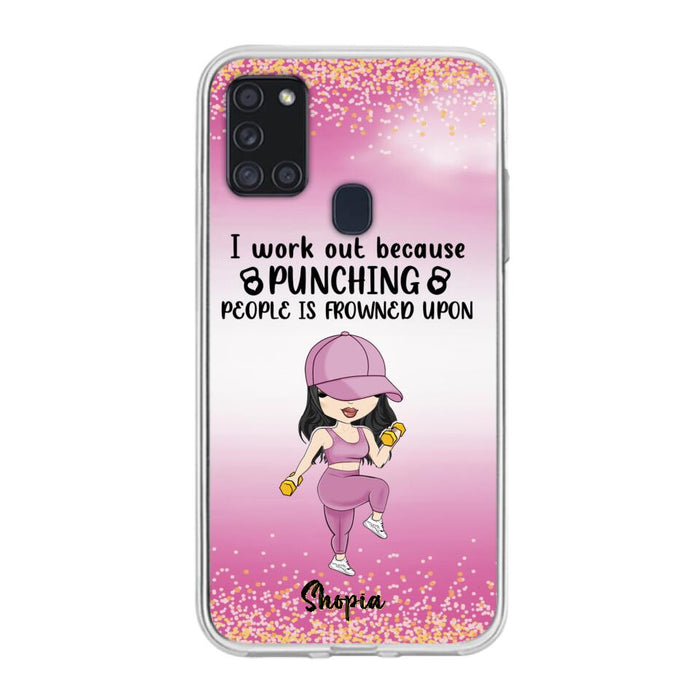 Custom Personalized Gym Girl Chibi Phone Case - Gift Idea For Gym Lovers - I Worked Out Because Punching People Is Frowned Upon - Cases For iPhone And Samsung