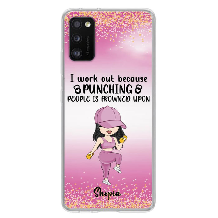 Custom Personalized Gym Girl Chibi Phone Case - Gift Idea For Gym Lovers - I Worked Out Because Punching People Is Frowned Upon - Cases For iPhone And Samsung