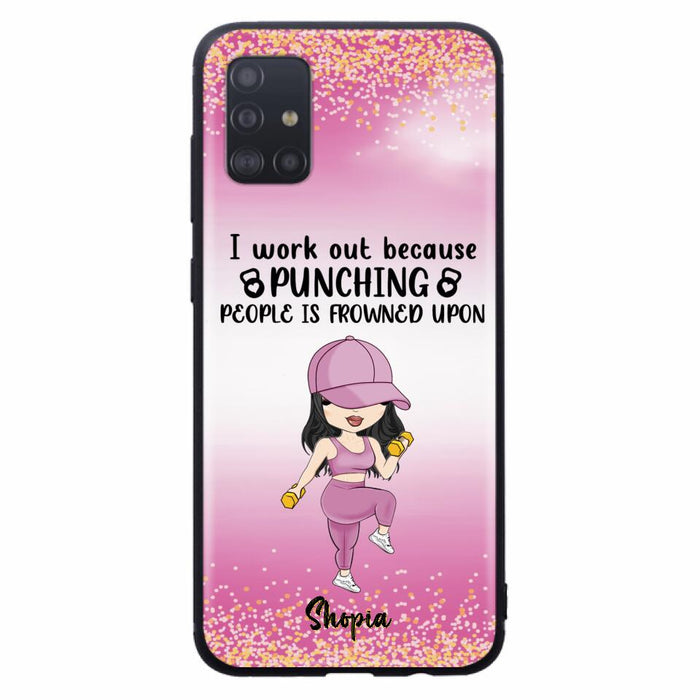 Custom Personalized Gym Girl Chibi Phone Case - Gift Idea For Gym Lovers - I Worked Out Because Punching People Is Frowned Upon - Cases For iPhone And Samsung