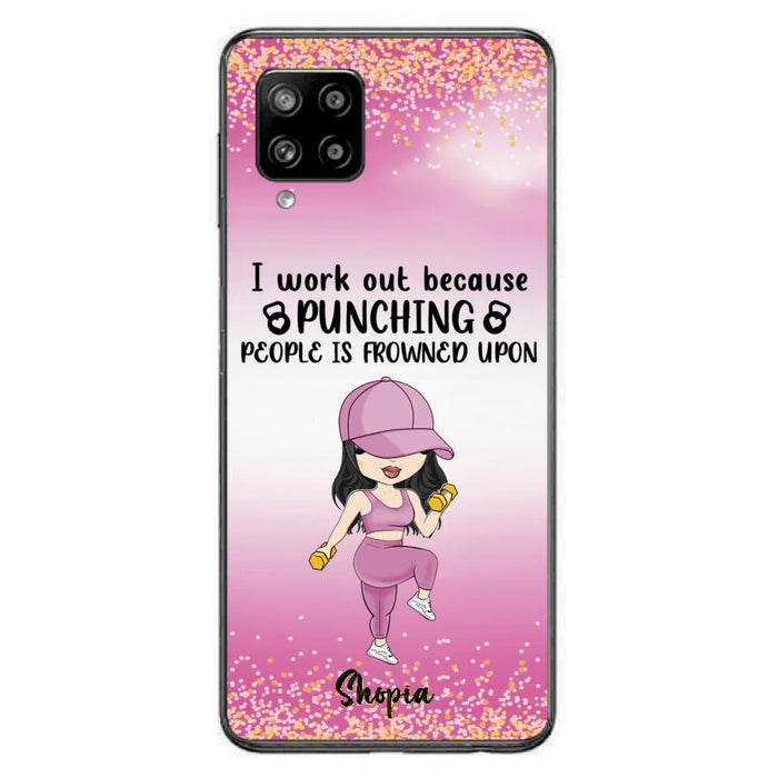 Custom Personalized Gym Girl Chibi Phone Case - Gift Idea For Gym Lovers - I Worked Out Because Punching People Is Frowned Upon - Cases For iPhone And Samsung