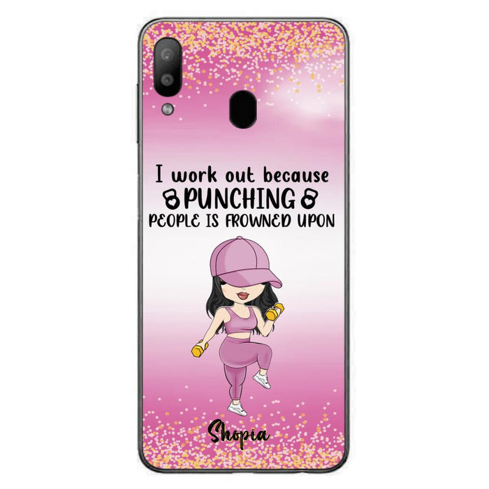 Custom Personalized Gym Girl Chibi Phone Case - Gift Idea For Gym Lovers - I Worked Out Because Punching People Is Frowned Upon - Cases For iPhone And Samsung