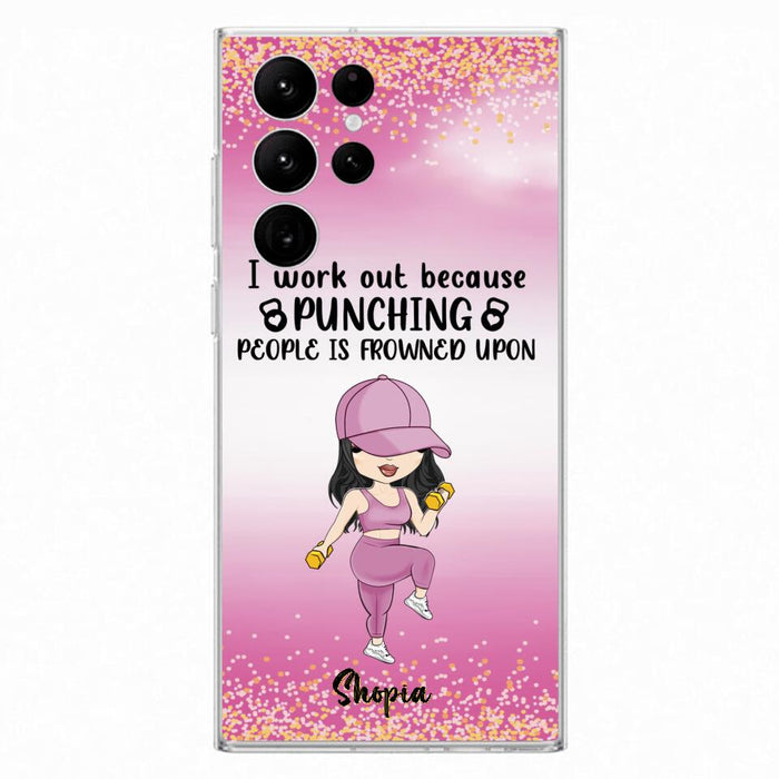 Custom Personalized Gym Girl Chibi Phone Case - Gift Idea For Gym Lovers - I Worked Out Because Punching People Is Frowned Upon - Cases For iPhone And Samsung