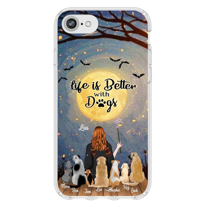 Custom Personalized Witch Phone Case - Upto 7 Dogs - Gift For Dog Lovers - Life Is Better With Dogs