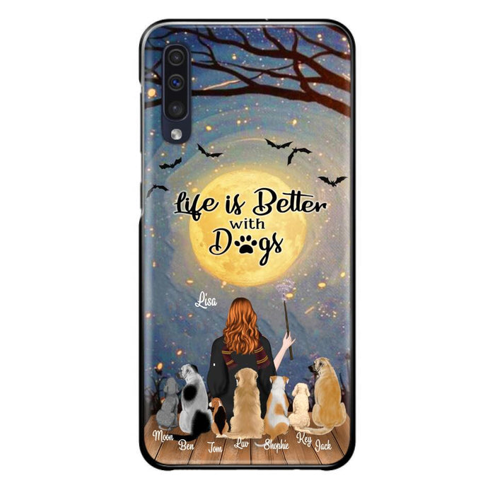 Custom Personalized Witch Phone Case - Upto 7 Dogs - Gift For Dog Lovers - Life Is Better With Dogs