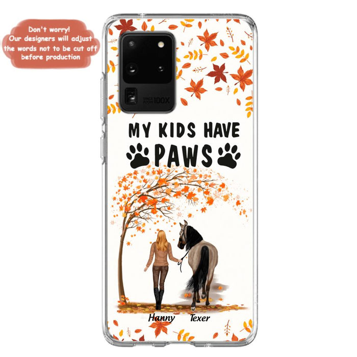 Custom Personalized Horse Mom In Autumn Phone Case - Girl With Upto 2 Horses - My Kids Have Paws - Case For iPhone And Samsung