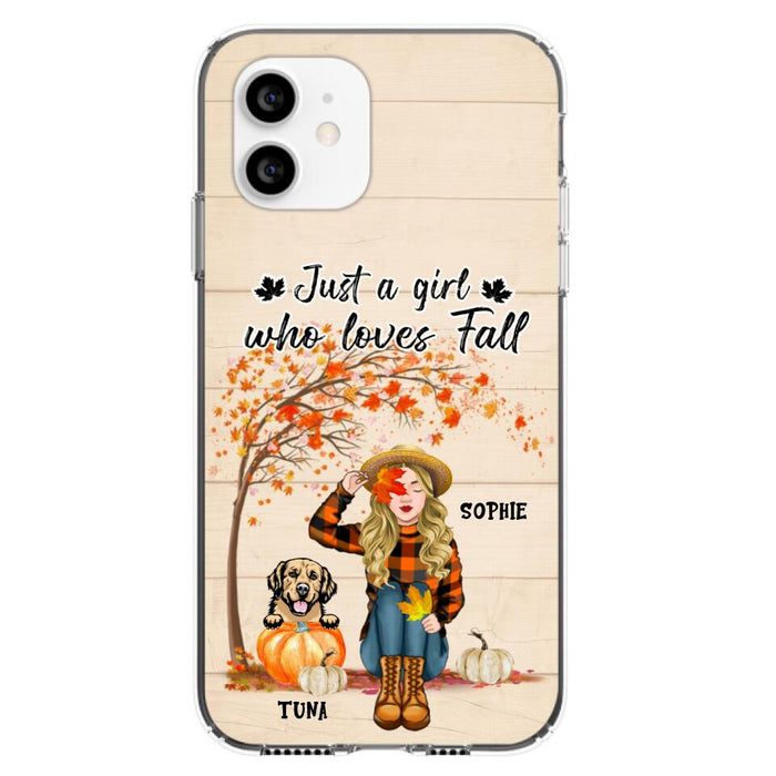 Custom Personalized Fall Dog Mom Phone Case- Upto 4 Pets - Best Gift For Dog Lovers - Just A Girl Who Loves Fall - Case For Iphone Samsung - MTJKZW