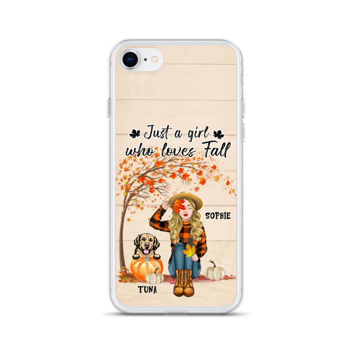 Custom Personalized Fall Dog Mom Phone Case- Upto 4 Pets - Best Gift For Dog Lovers - Just A Girl Who Loves Fall - Case For Iphone Samsung - MTJKZW