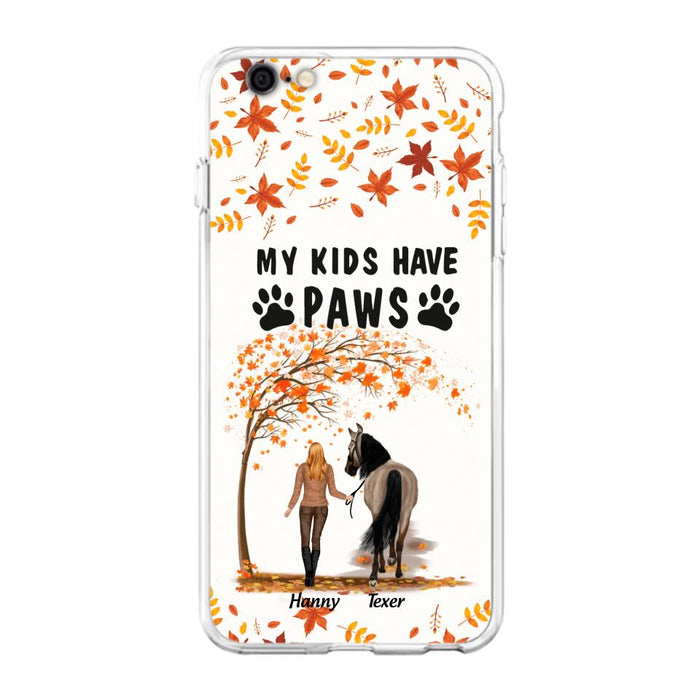 Custom Personalized Horse Mom In Autumn Phone Case - Girl With Upto 2 Horses - My Kids Have Paws - Case For iPhone And Samsung