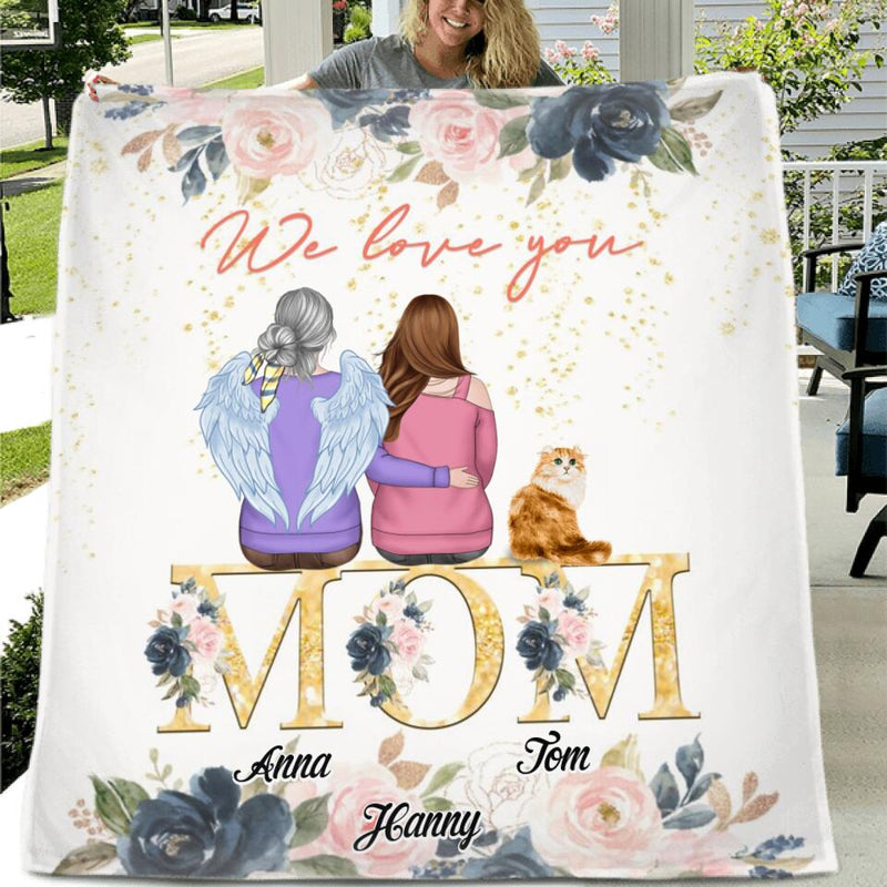 Personalized Mom & Kid Quilt/Fleece Blanket/Pillow Cover - Up to 2 Pets - Mother's Day Gift From Kid - We Love You