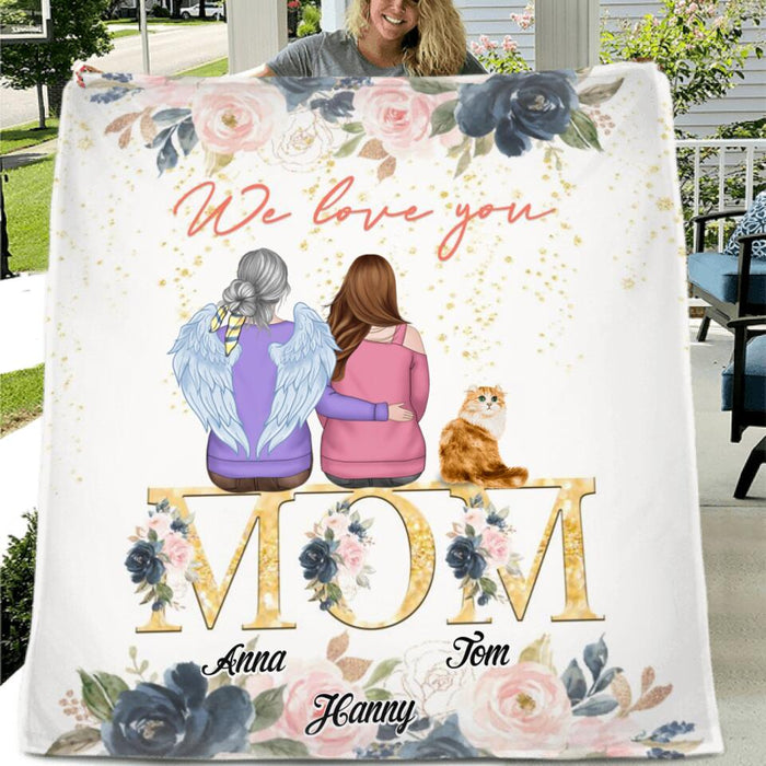 Custom Personalized Mom Quilt/Fleece Blanket & Pillow Cover - Children With Upto 2 Pets - Mother's Day Gift For Mom - We Love You