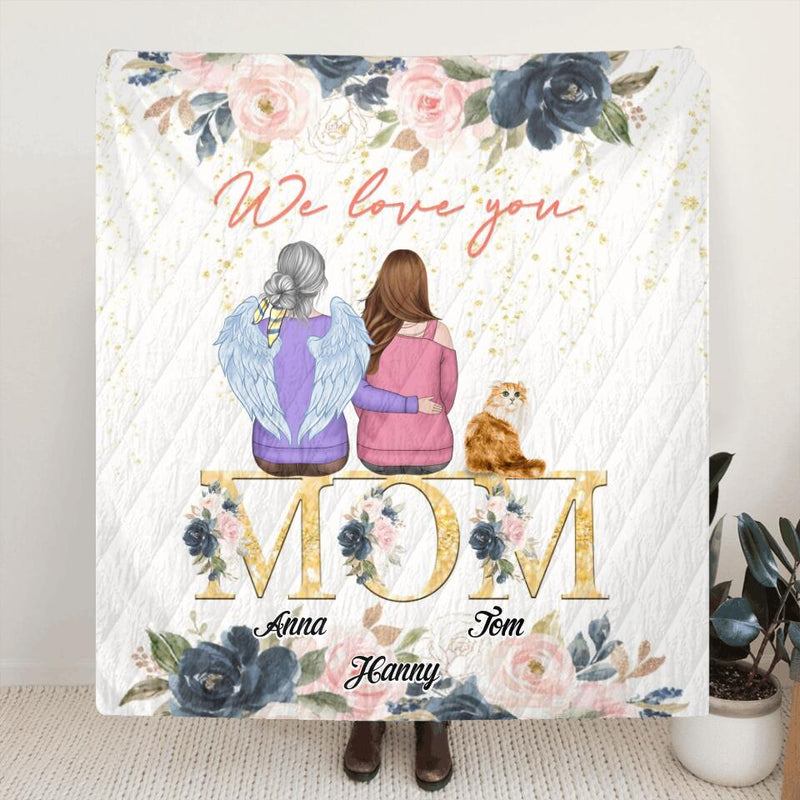Personalized Mom & Kid Quilt/Fleece Blanket/Pillow Cover - Up to 2 Pets - Mother's Day Gift From Kid - We Love You
