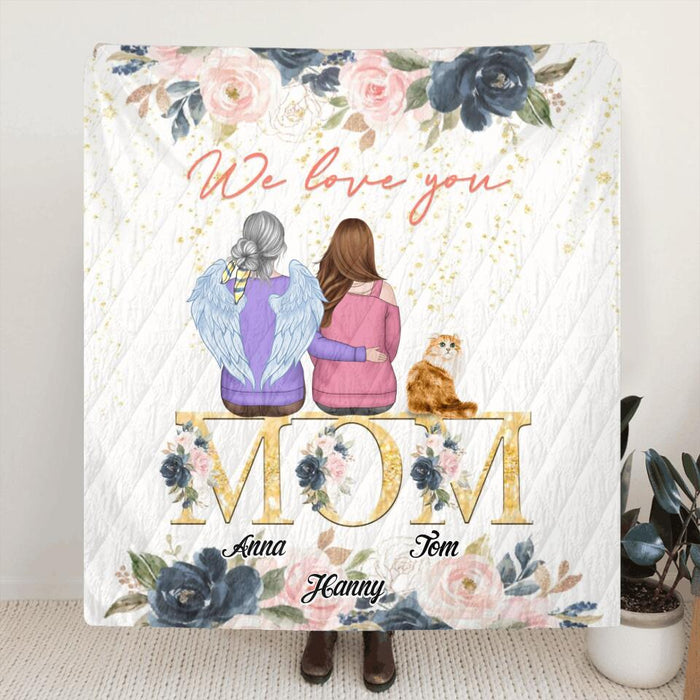 Custom Personalized Mom Quilt/Fleece Blanket & Pillow Cover - Children With Upto 2 Pets - Mother's Day Gift For Mom - We Love You