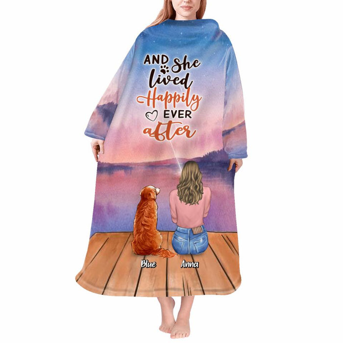 Custom Personalized Dog Blanket Robe With Sleeves - Gift for Dog Mom, Dog Lovers - Up to 6 Dogs - And she lived happily ever after