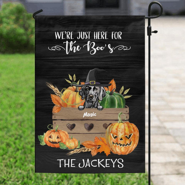 Personalized Pumpkin Halloween Flag Sign - Gift for Dog Lovers with upto 5 Dogs - We're just here for the boo's