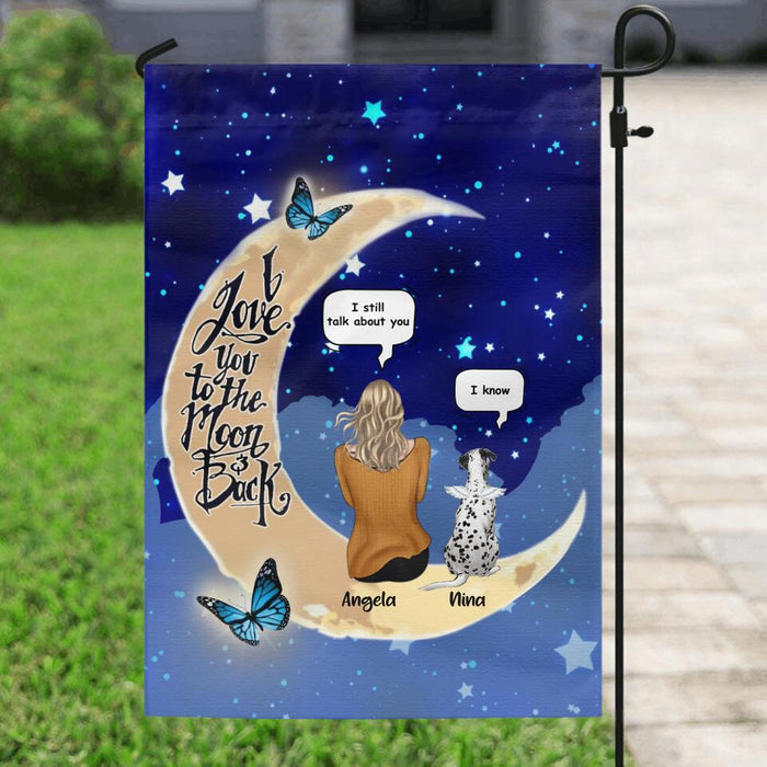 Custom Personalized Memorial Pet Garden Flag - Up to 4 Pets - Best Gift For Dog/Cat Lover - I Love You To The Moon & Back