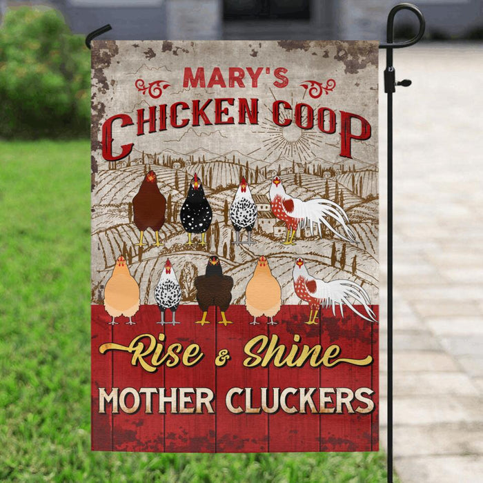 Custom Personalized Chicken Coop Flag - Upto 10 Chickens - Best Gift For Chicken Lovers - Chicken Coop Rise & Shine Mother Cluckers