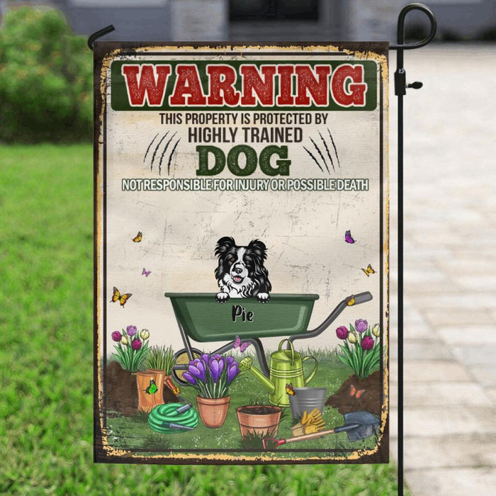 Custom Personalized Dog Flag Sign - Gift Idea For Dog Lovers - Up to 6 Dogs - This Property Is Protected By Highly Trained Dogs, Not Responsible For Injury Or Possible Death