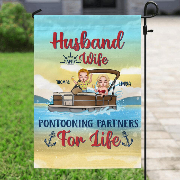 Custom Personalized Pontooning Flag Sign - Gift Idea For Couple/Pontooning Lovers - Husband And Wife Pontooning Partners For Life