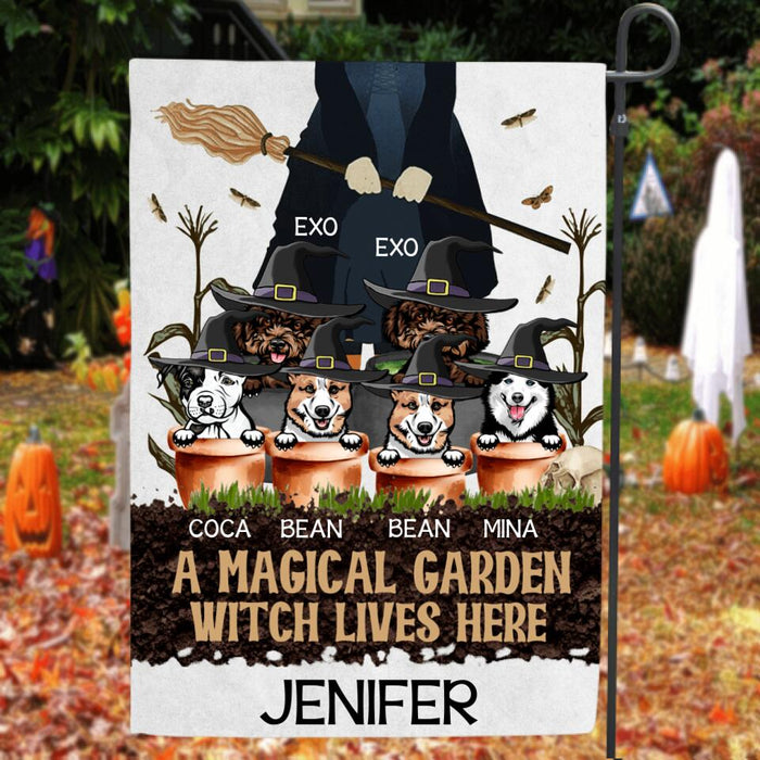 Custom Personalized Witch's Magical Garden Flag - A Witch With Upto 6 Pets - A Magical Garden Witch Lives Here - ALVX2G