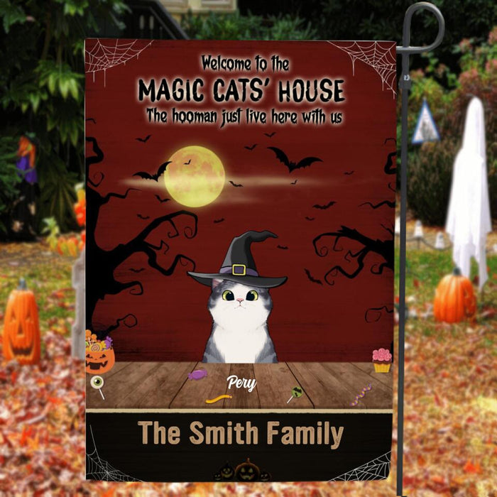 Custom Personalized Halloween Cats Flag - Upto 5 Cats - Best Gift For Cat Lovers - Welcome To The Magic Cats' House - EAC1XW