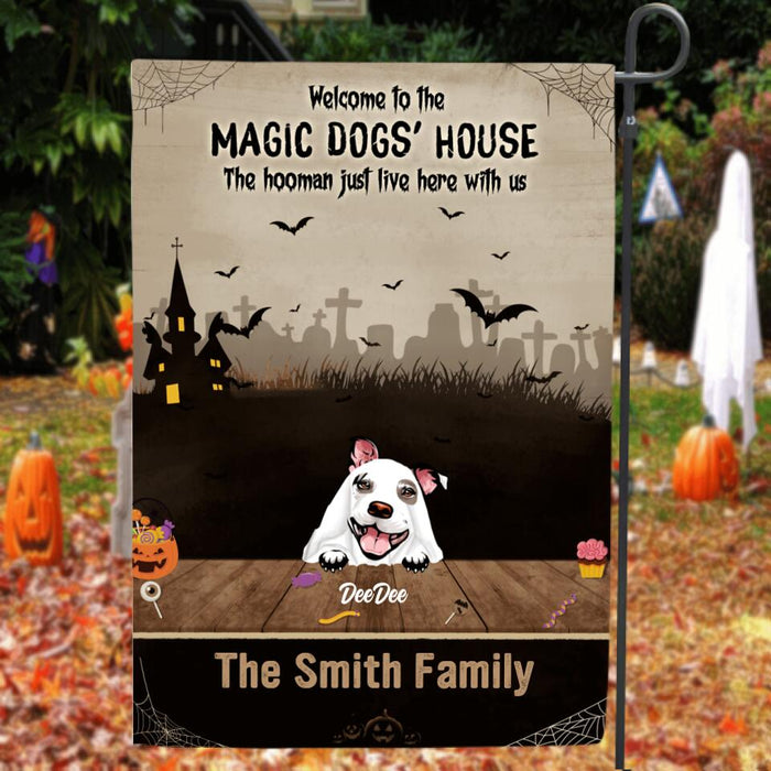 Custom Personalized Halloween Dogs Flag - Upto 5 Dogs - Best Gift For Dog Lovers - Welcome To The Magic Dogs' House - EAC1XW