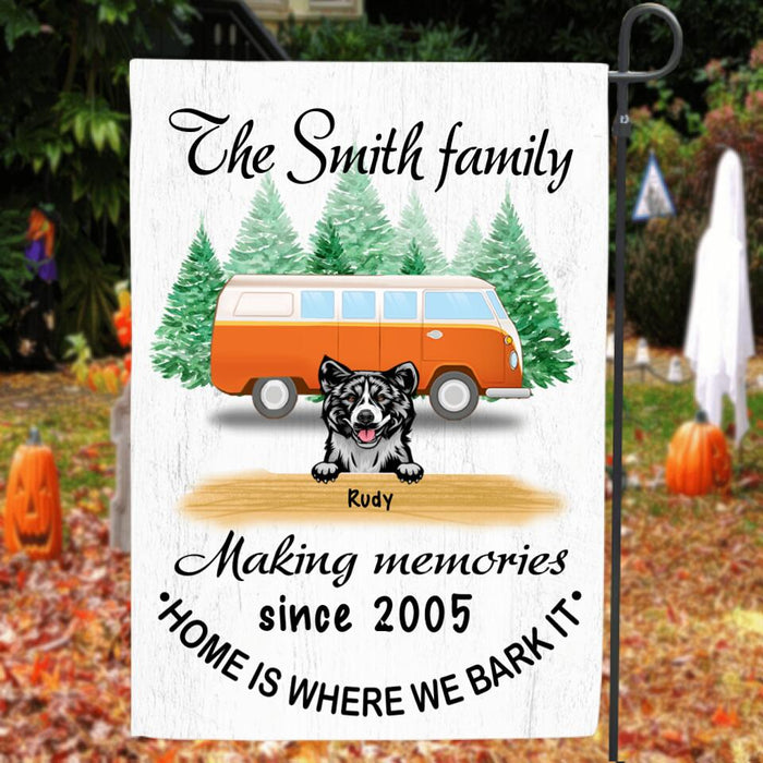 Custom Personalized Dog Camper Flag Sign - Upto 5 Dogs - Best Gift For Dog Lover -  Home Is Where We Bark It