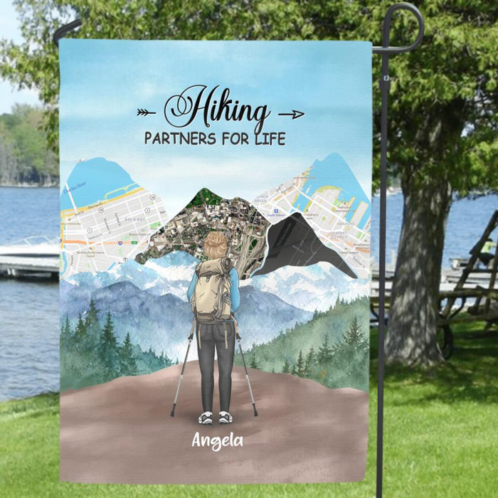 Custom Personalized Hiking Flag Sign - Adult/ Couple/ Parents With Upto 3 Kids - Gift Idea For Hiking Lover - Hiking Partners For Life