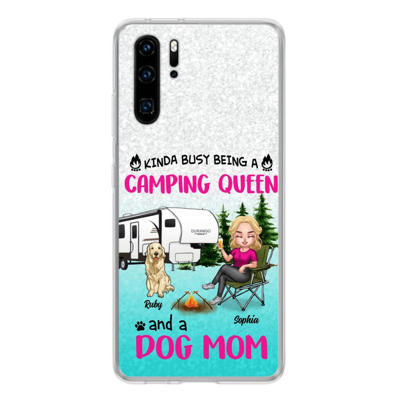 Personalized Dog Camping Queen Phone Case - Up to 4 Dogs - Mother's Day Gift Idea For Dog Lovers - Kinda Busy Being A Camping Queen And A Dog Mom - Case For Xiaomi, Oppo And Huawei