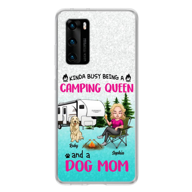 Personalized Dog Camping Queen Phone Case - Up to 4 Dogs - Mother's Day Gift Idea For Dog Lovers - Kinda Busy Being A Camping Queen And A Dog Mom - Case For Xiaomi, Oppo And Huawei