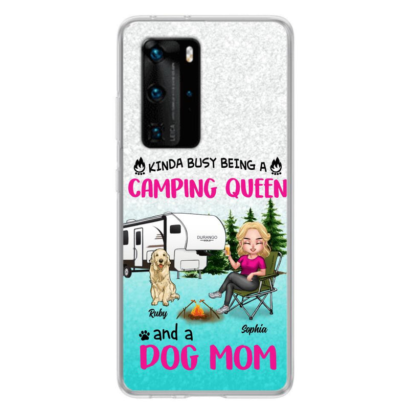 Personalized Dog Camping Queen Phone Case - Up to 4 Dogs - Mother's Day Gift Idea For Dog Lovers - Kinda Busy Being A Camping Queen And A Dog Mom - Case For Xiaomi, Oppo And Huawei