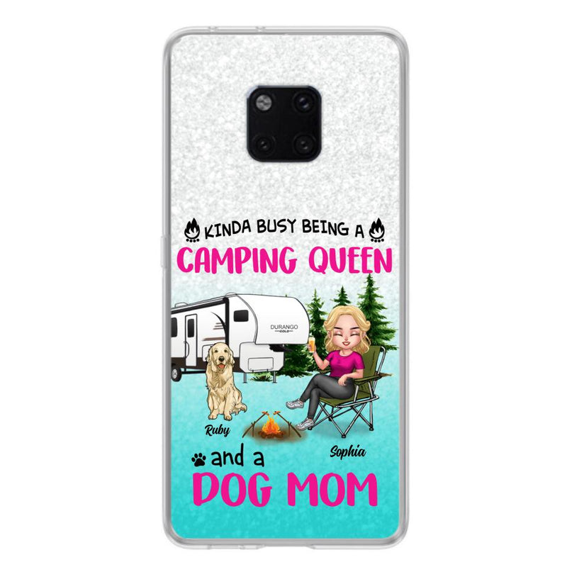 Personalized Dog Camping Queen Phone Case - Up to 4 Dogs - Mother's Day Gift Idea For Dog Lovers - Kinda Busy Being A Camping Queen And A Dog Mom - Case For Xiaomi, Oppo And Huawei