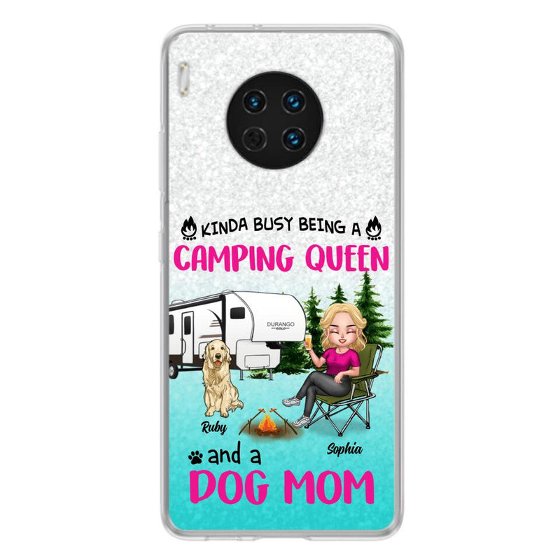 Personalized Dog Camping Queen Phone Case - Up to 4 Dogs - Mother's Day Gift Idea For Dog Lovers - Kinda Busy Being A Camping Queen And A Dog Mom - Case For Xiaomi, Oppo And Huawei