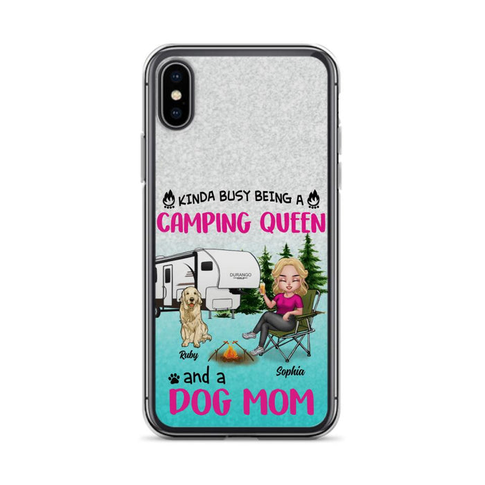 Custom Personalized Dog Camping Queen Phone Case - Upto 4 Dogs - Gift Idea For Dog Lovers/ Mother's Day - Kinda Busy Being A Camping Queen And A Dog Mom - Case For iPhone And Samsung