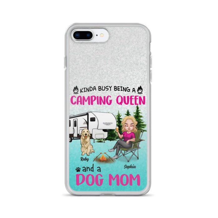 Custom Personalized Dog Camping Queen Phone Case - Upto 4 Dogs - Gift Idea For Dog Lovers/ Mother's Day - Kinda Busy Being A Camping Queen And A Dog Mom - Case For iPhone And Samsung