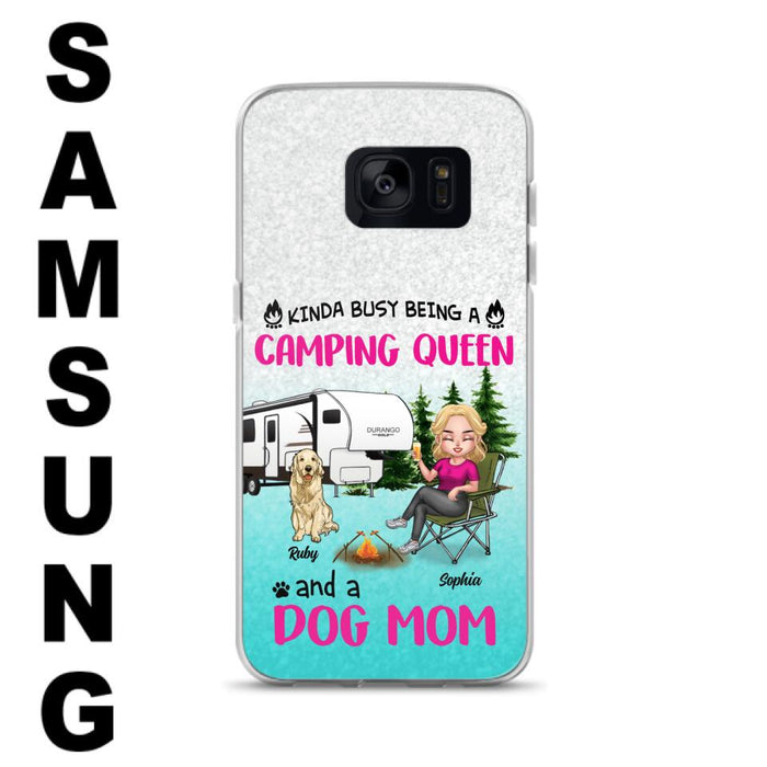 Custom Personalized Dog Camping Queen Phone Case - Upto 4 Dogs - Gift Idea For Dog Lovers/ Mother's Day - Kinda Busy Being A Camping Queen And A Dog Mom - Case For iPhone And Samsung