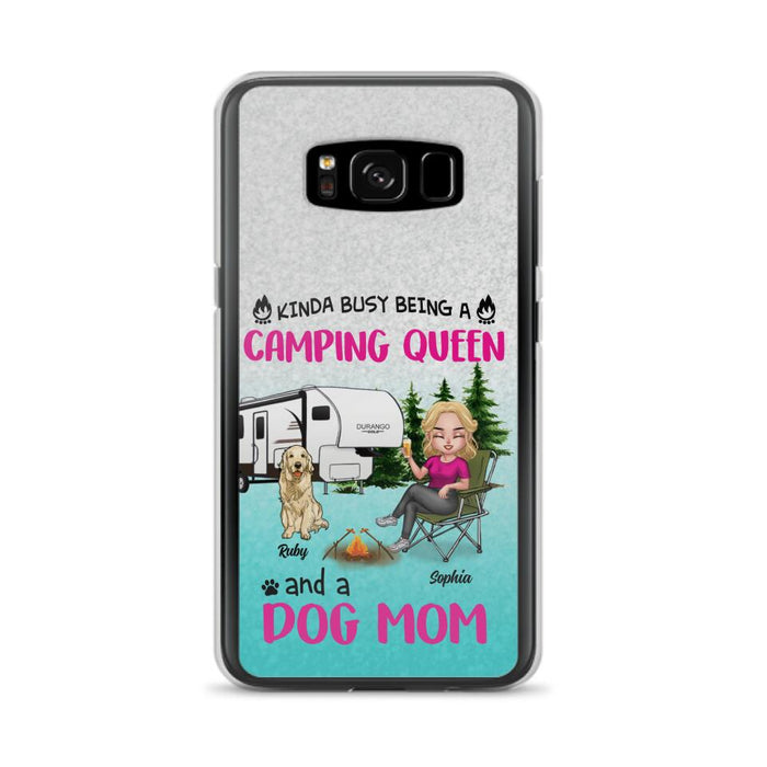 Custom Personalized Dog Camping Queen Phone Case - Upto 4 Dogs - Gift Idea For Dog Lovers/ Mother's Day - Kinda Busy Being A Camping Queen And A Dog Mom - Case For iPhone And Samsung