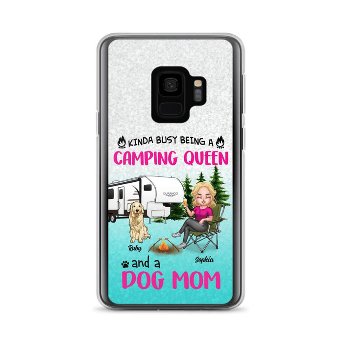 Custom Personalized Dog Camping Queen Phone Case - Upto 4 Dogs - Gift Idea For Dog Lovers/ Mother's Day - Kinda Busy Being A Camping Queen And A Dog Mom - Case For iPhone And Samsung