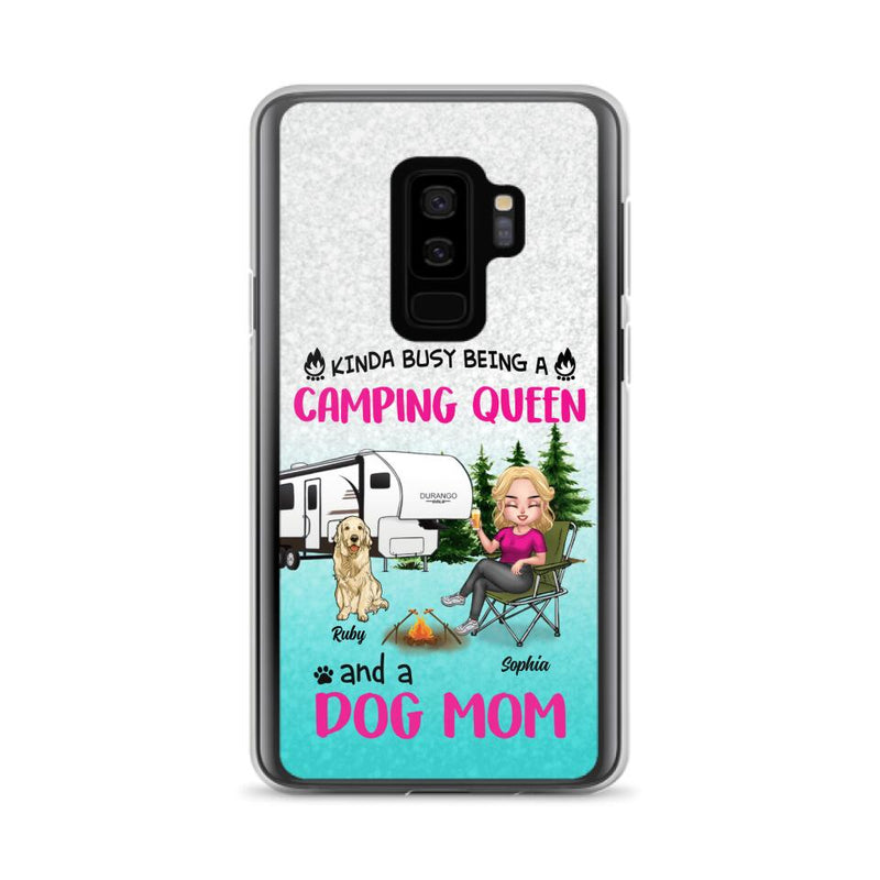 Custom Personalized Dog Camping Queen Phone Case - Upto 4 Dogs - Gift Idea For Dog Lovers/ Mother's Day - Kinda Busy Being A Camping Queen And A Dog Mom - Case For iPhone And Samsung