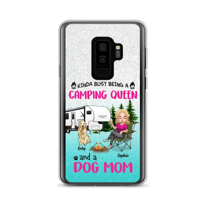 Custom Personalized Dog Camping Queen Phone Case - Upto 4 Dogs - Gift Idea For Dog Lovers/ Mother's Day - Kinda Busy Being A Camping Queen And A Dog Mom - Case For iPhone And Samsung