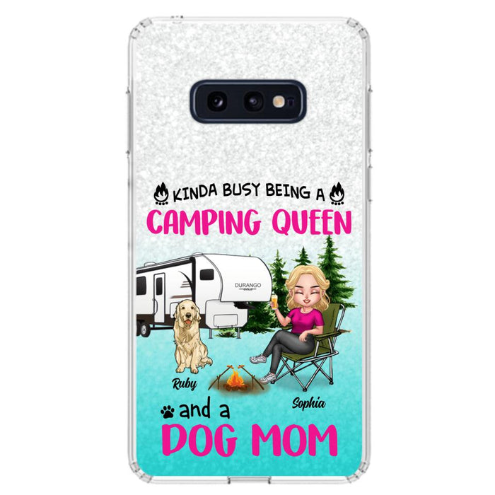 Custom Personalized Dog Camping Queen Phone Case - Upto 4 Dogs - Gift Idea For Dog Lovers/ Mother's Day - Kinda Busy Being A Camping Queen And A Dog Mom - Case For iPhone And Samsung