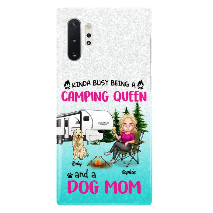 Custom Personalized Dog Camping Queen Phone Case - Upto 4 Dogs - Gift Idea For Dog Lovers/ Mother's Day - Kinda Busy Being A Camping Queen And A Dog Mom - Case For iPhone And Samsung