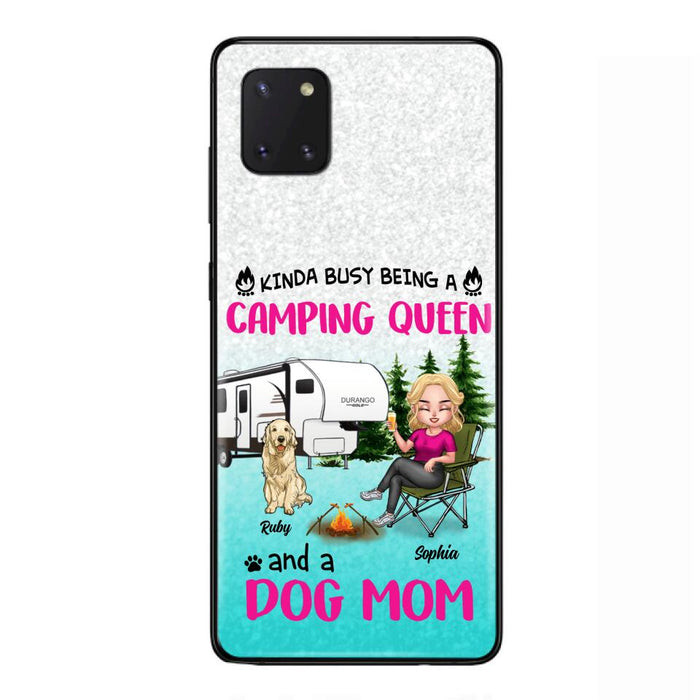 Custom Personalized Dog Camping Queen Phone Case - Upto 4 Dogs - Gift Idea For Dog Lovers/ Mother's Day - Kinda Busy Being A Camping Queen And A Dog Mom - Case For iPhone And Samsung
