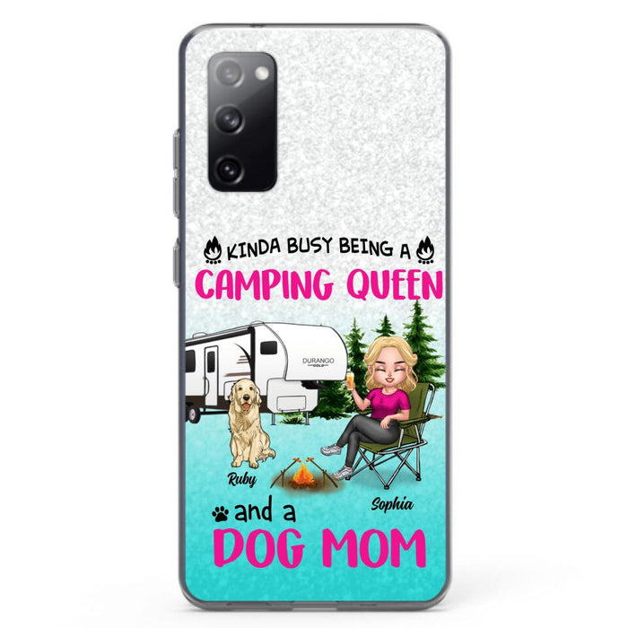 Custom Personalized Dog Camping Queen Phone Case - Upto 4 Dogs - Gift Idea For Dog Lovers/ Mother's Day - Kinda Busy Being A Camping Queen And A Dog Mom - Case For iPhone And Samsung